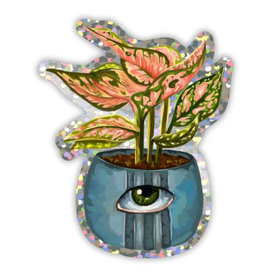 “Pink Philodendron Plant” Glitter Sticker